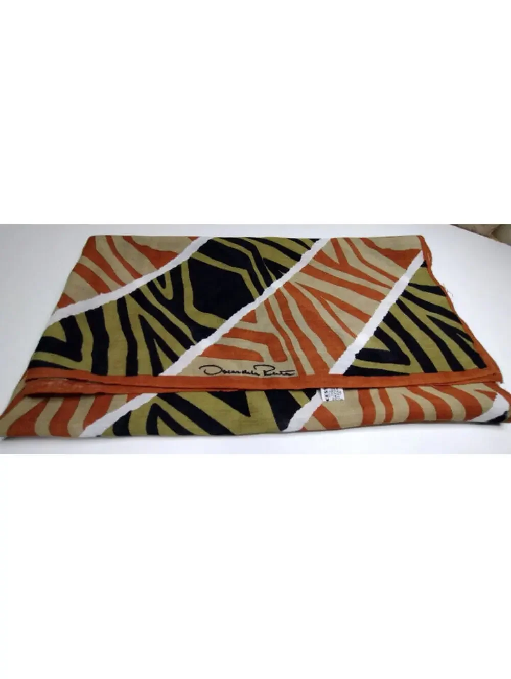 Oscar de la Renta Vintage Rayon Scarf Geometric Zebra Bohemian Black Brown Tan